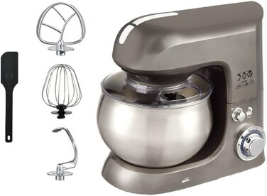 Food Processor Kneading Machine 1500 W, Professional 6.5 L Dough Machine with Whisk, Dough Hook, Beater and Splash Guard, 6 Speeds with Stainless Steel Bowl Mixing Machine