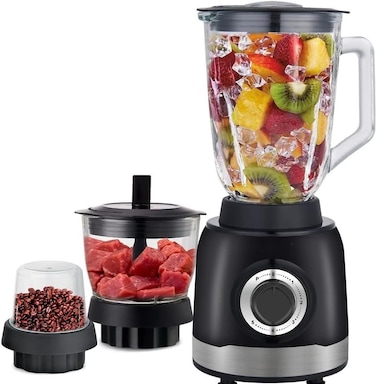 Countertop Blender, 3 in 1 Function Blender/Grinder/Chopper, 5 Speed, 1.5L Blender Mixer, 0.7L Food Processor Bowl, 0.25L Jar For Grinding, Stainless Steel Blade