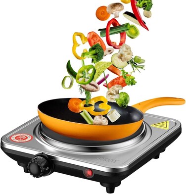 Electric Hot Plate, 1000W Powerful &amp; Versatile Cooking Appliance with Adjustable Heat Settings, Non-Stick Cooking Surface, Easy to Clean, Compact &amp; Lightweight Design