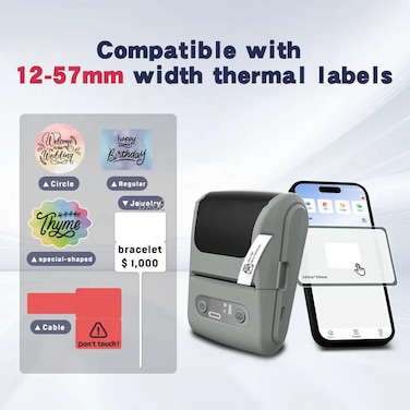 Portable Mini Thermal Printer for Self-Adhesive Labels 20-57mm, Wireless Bluetooth Mobile Printer for On-the-Go Printing