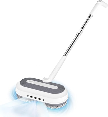 Cordless Electric Spin Mop with Water Sprayer and LED Headlights, 50-Minute Runtime, 200ml Tank, Self-Propelled Floor Cleaner with Adjustable Tube for Hardwood