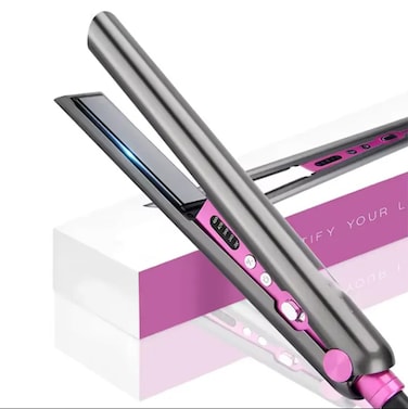 مكواة فرد الشعر بالتسخين مع ألواح سيراميك، مكواة فرد مزدوجة الاستخدام لتجعيد الشعر وفرد الشعر، تسخين سريع، درجة حرارة قابلة للتعديل لجميع أنواع الشعر