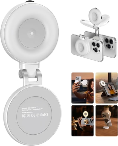 Magnetic Phone Selfie Light for iPhone Magsafe &ndash; CRI97 360&deg; LED Ring Fill Light with Mirror for Selfies, Photography, TikTok, Zoom, and Video Calls &ndash; White
