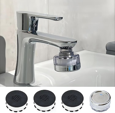 فلتر مياه صنبور الحوض طويل الأمد 4 في 1 مع خرطوشة قابلة للاستبدال للمطبخ والحمام، يزيل 99 بالمائة من الكلور، ينعم المياه العسيرة، منقي مياه الصنبور