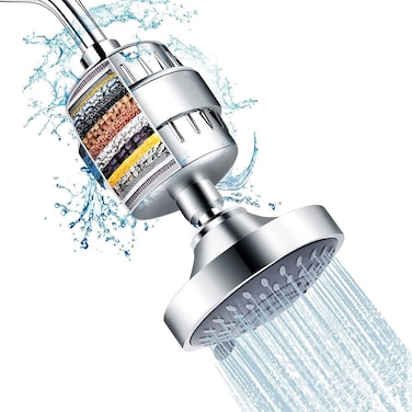Filtered Shower Head Set with 15 Stage Shower Filter and 5 Spray Settings, Hard Water Softener and Chlorine Removal Cartridge, High Pressure Showerhead for Bathroom