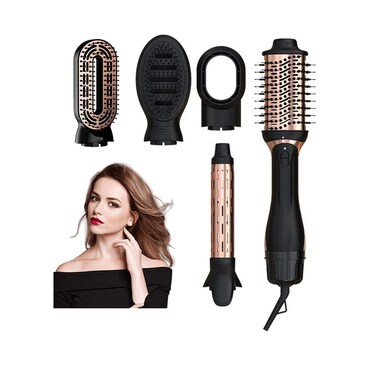مجموعة مكواة تجعيد الشعر 5 في 1 مع مجفف شعر متعدد الاستخدامات وفرشاة مجفف شعر أيونية سلبية ساخنة وباردة لشعر ناعم ولامع وخالٍ من التجعد