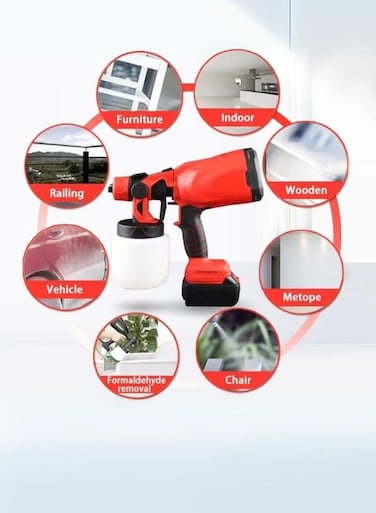 Electric Spray Gun 21V Handheld High-Pressure Paint Sprayer, 800ml Capacity, Adjustable Size, 38000 RPM, Spraying Distance 100-200 cm