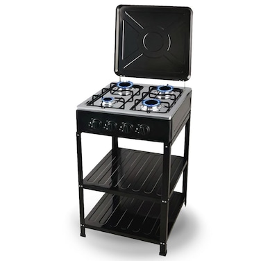 موقد غاز من الفولاذ المقاوم للصدأ باللون الأسود، تحكم دقيق في اللهب، 4 شعلات، طباخ محمول طويل الأمد مع استهلاك منخفض للطاقة