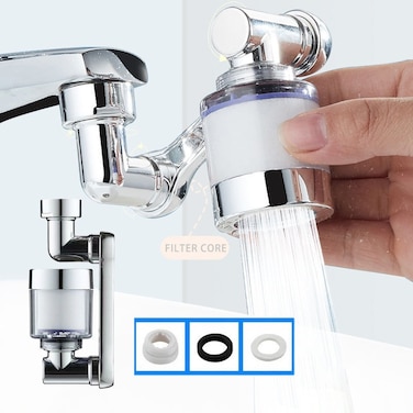 Rotatable Faucet Aerator with Robotic Arm, Anti-Splash Swivel Extender for Bathroom and Kitchen Sink, Shampoo
