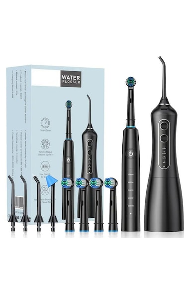 2-in-1 Water Flosser and Electric Toothbrush Kit &ndash; Portable Rechargeable Oral Care Set with 320ml Detachable Tank, 4 Cleaning Modes, High-Frequency Pulse,