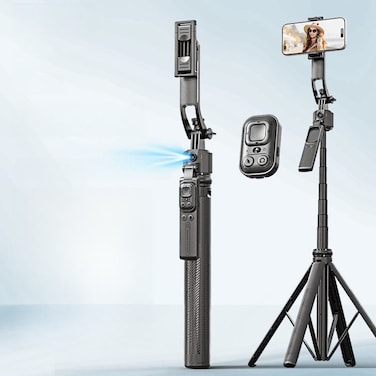 عصا سيلفي بتتبع الوجه بالذكاء الاصطناعي مقاس 64 بوصة - دوران تلقائي ذكي 360 درجة، حامل ثلاثي القوائم قابل للطي لـ TikTok وYouTube وVlogging والتصوير الفوتوغرافي