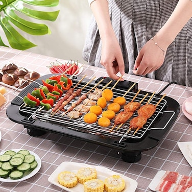 Portable Electric BBQ Grill with Adjustable Temperature Control &ndash; Picnic Barbeque Grill, Toaster BBQ Tandoori Maker, Chicken Griller Oven for Indoor &amp; Outdoor Use