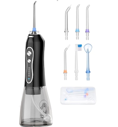 جهاز تنظيف الأسنان بالماء - جهاز ري فموي محمول بخمسة أوضاع، مقاوم للماء بتصنيف IPX7، قابل لإعادة الشحن، منظف تقويم الأسنان والأسنان، لاسلكي، خزان سعة 300 مل للاستخدام المنزلي والسفر