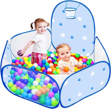 Kid Ball Pit with Basketball Hoop 4ft/120cm &ndash; Fun Ocean Pool Tent for Toddlers (1-6 Years), Zippered Storage Bag, No Smell, Healthy Pop-Up Play Tent for Boys &amp; Girls (Blue)