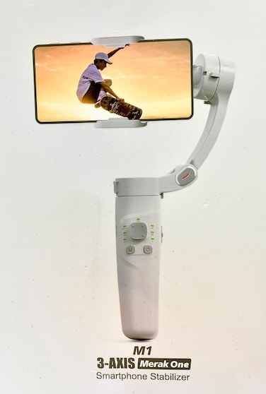 مثبت الهاتف الذكي Merak One M1 ثلاثي المحاور - مثبت يدوي مع مؤشرات LED لفيديو سلس، متوافق مع iPhone وAndroid، لون أبيض