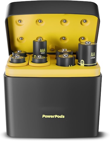 بطاريات Power Pods القابلة لإعادة الشحن مع شاحن USB-C - عبوة من 8 بطاريات ليثيوم AA وAAA، وحافظة تنظيم مغناطيسية، وشحن سريع، مثالية للمنزل والمكتب والسفر