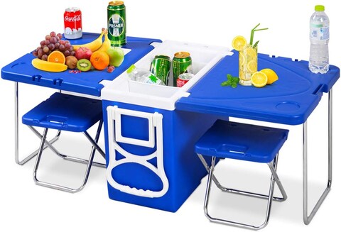 Buy Rolling Cooler Picnic Table with Foldable Chairs &ndash; Multi