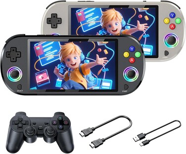 وحدة تحكم ألعاب محمولة بشاشة 5 بوصات - وحدة تحكم ألعاب صغيرة محمولة مع وحدة تحكم لوحة الألعاب، وألعاب ثلاثية الأبعاد، وأكثر من 30 محاكيًا، و16 مليون لون RGB وبطارية 3000 مللي أمبير في الساعة