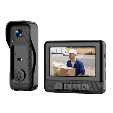 Video Doorbell with Display &ndash; Wireless Intercom Camera, Two-Way Audio, TF Card Slot, Night Vision, Button Control, Wall Mount (Not Waterproof)