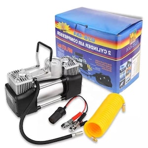 12V DC Tire Inflator Heavy Duty Double Cylinder Portable Air Compressor Pump 150 PSI for Car, SUV, Truck, and Bike Tires