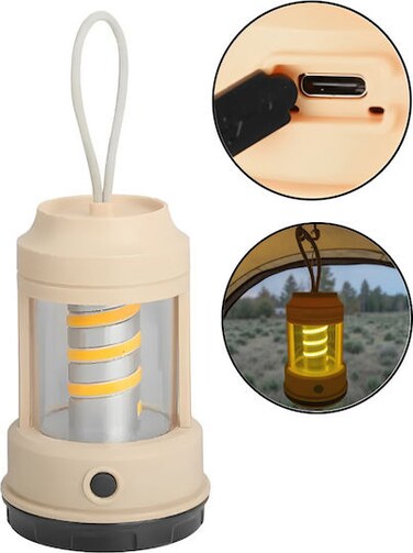 Portable Rechargeable LED Camping Lantern &ndash; Warm White Light, IP65 Waterproof Outdoor Lamp for Tent, Hiking, Emergency, and Fishing with Hanging Design