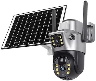 HD 8MP Solar WiFi Security Camera with Dual Lens &ndash; Outdoor Wireless CCTV with Motion Detection, Auto Tracking, Night Vision, Dual Screen View, Easy Setup,