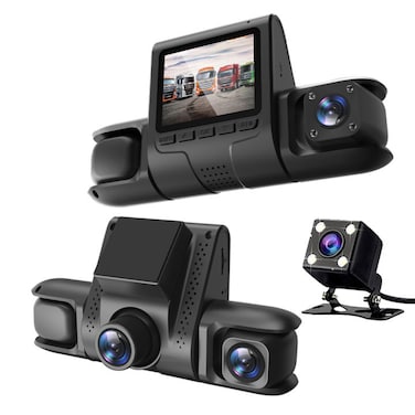 4 Camera Lens Car DVR with 1080P HD Recording &ndash; 3-Channel Dash Cam, Dual Lens Front and Rear Dashcam, 24H Parking Monitor, Video Recorder