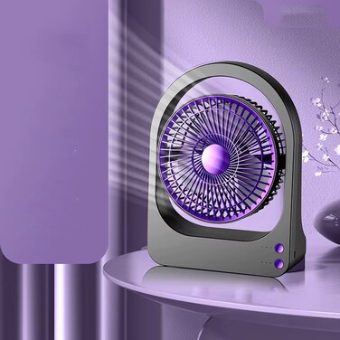 مروحة طاولة محمولة قابلة لإعادة الشحن عبر USB مع مؤقت - مروحة تبريد هواء صغيرة للمكتب والمنزل والمبيت، 3 إعدادات للسرعة، تصميم هادئ وصغير الحجم