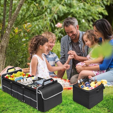 Car Trunk Storage Organizer with Leakproof Insulated Cooler Bag &ndash; Back Seat Collapsible Organizer for SUV, Truck, Minivan, Auto, Outdoor Use