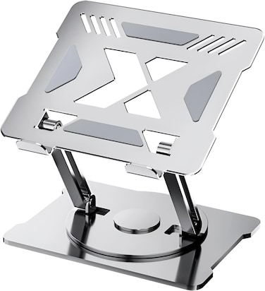 حامل كمبيوتر محمول من الألومنيوم قابل للدوران 360 درجة لأجهزة ماك بوك والنوت بوك   ارتفاع ومسافة قابلان للتعديل   متوافق مع أجهزة الكمبيوتر المحمولة من 11 إلى 15.6 بوصة