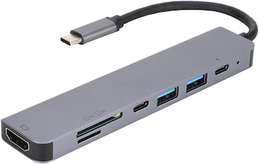 محول موزع USB C 7 في 1 - HDMI بدقة 4K، ومنافذ USB، وشحن PD، ومحول سريع متعدد الوظائف
