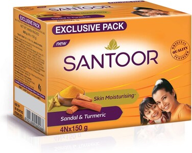 Pack of 2, 125g Skin Moisturizing Sandal &amp; Turmeric Bathing Soap - Nourishing &amp; Anti-Aging Soap for Soft, Smooth, and Younger-Looking Skin   Pack of 4, 150g