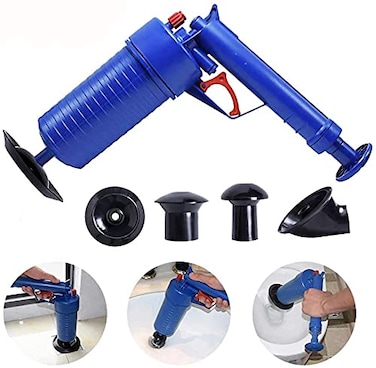 Drain Blaster Air Powered Plunger Gun &ndash; High Pressure Drain Clog Remover Pump for Toilet, Sink, Bathtub, Shower &amp; Kitchen Pipes,  (Blue)