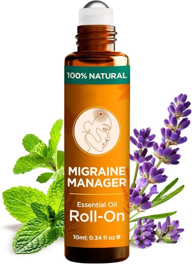 Migraine Relief Essential Oil Roll-On 10ml &ndash; Therapeutic Grade Aromatherapy with Peppermint &amp; Lavender Oils   Natural Roll-On for Sinus Pressure, Tension Headaches