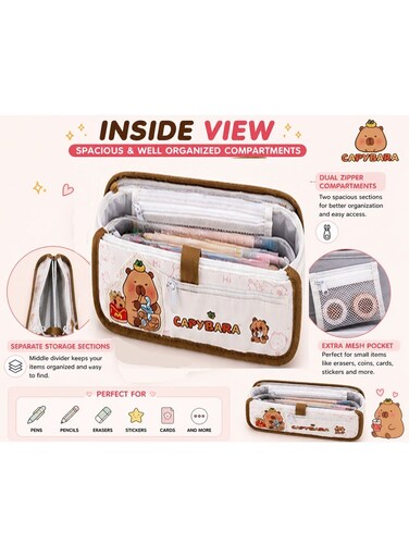 Capybara Zipper Pencil Case With Multi Compartments