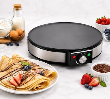 Electric Crepe Maker &amp; Dosa Maker 1200W, Non-Stick Cooking Plate, Quick 5-Second Heating, Pancake &amp; Roti Maker, Compact Black Griddle for Home Kitchen