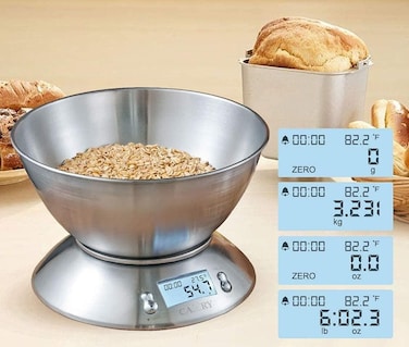 Digital Kitchen Scale 5KG   Food Weighing Scale with Alarm Timer, Temperature Indicator, Auto Zero, Low Battery & Overload Indication