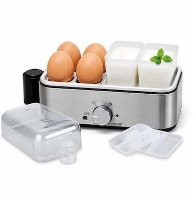 Egg Boiler Cooker &amp; Yoghurt Maker &ndash; 6 Egg Boiler + 2 Tray Yogurt Maker with Auto Shut-Off Multi-Function Steamer for Hard, Soft &amp; Poached Eggs &amp; Homemade Yogurt