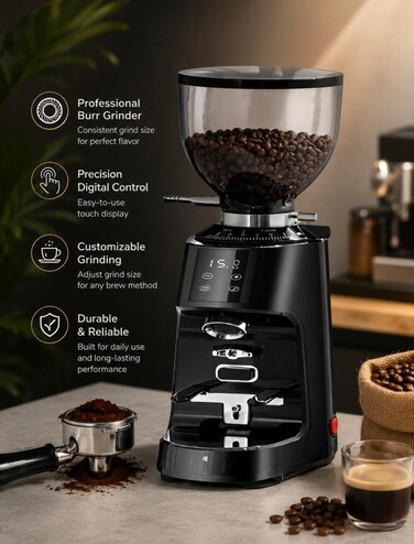 Professional Flat Burr Coffee Grinder 260W   Adjustable Grind Settings for Espresso, French Press, Drip Coffee & Pour Over   Fine, Medium & Coarse Coffee Grinder