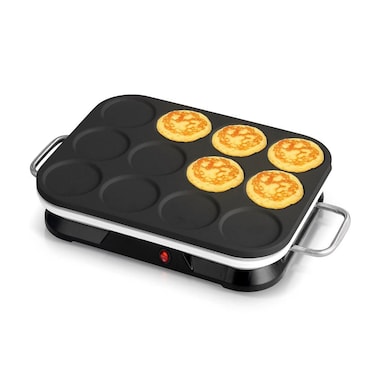 2 in 1 Pancake & Mini Crepe Maker 1600W, 12-Cavity Electric Pancake Maker, Mini Crepe Maker with Non-Stick Plate, Auto Temperature Control & Cool-Touch Handles
