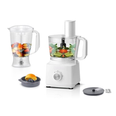4-in-1 Food Processor & Blender with Chopper, Citrus Juicer, Slicer & Shredder, Multi-Function Kitchen Food Processor with Pulse Function