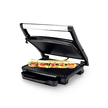 Grill Press & Sandwich Maker with Automatic Temperature Control, Non-Stick Plates, Cool-Touch Handle, Safety Lock & Drip Tray