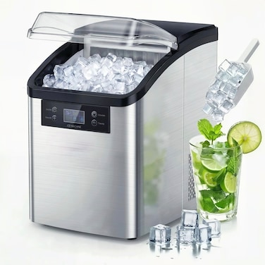 Portable Ice Maker Machine 4L, Countertop Ice Cube Maker with Digital Display, 24 Ice Cubes per Cycle, Timer, Automatic On/Off, Compact Ice Maker for Home, Office & Parties
