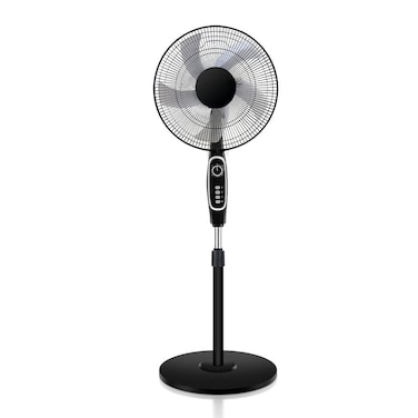 Stand Fan 16 Inch 60W with Copper Motor, 5-Blade Powerful Airflow, 3-Speed Control, 1-Hour Timer, Adjustable Height, Wide Oscillation, Quiet &amp; Energy-Efficient Cooling Fan &ndash; Black