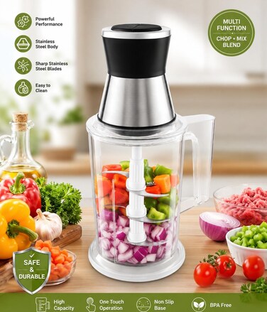 Food Chopper & Mini Food Processor, Powerful Electric Vegetable  Chopper with Stainless Steel Sharp Blades, One-Touch Operation, Easy Cleaning Kitchen Cutter