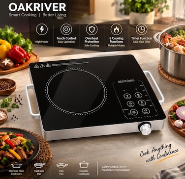Digital Induction Cooker Single &ndash; Electric Ceramic Cooktop, Single Burner Hot Plate with Digital Control, Adjustable Temperature &amp; 180-Min Timer, Multi-Function Cooking Hob