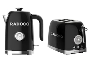 Retro Style Kettle & Toaster Combo, 1.7L Electric Kettle with Filter & Auto Shut-Off, 800W 2 Slice Toaster with Defrost & Reheat Functions, Black