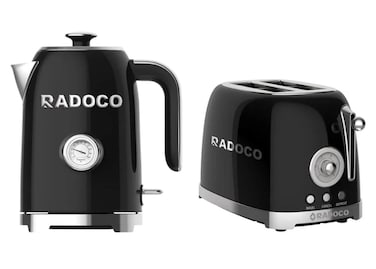Retro Style Kettle &amp; Toaster Combo, 1.7L Electric Kettle with Filter &amp; Auto Shut-Off, 800W 2 Slice Toaster with Defrost &amp; Reheat Functions, Black
