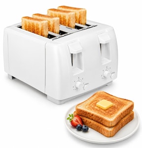 4 Slice Electric Toaster, 7 Heat Settings with Adjustable Browning Control, Wide Bread Slots, Removable Crumb Tray & Compact Design