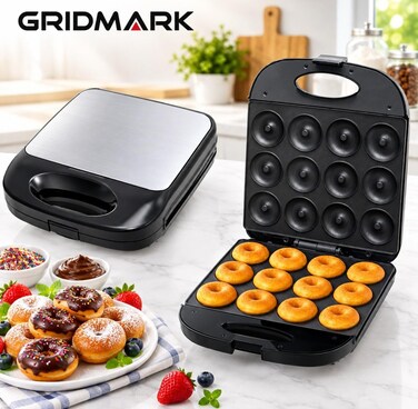 Donut Maker 12 Holes Electric Doughnuts Maker Machine, Mini Pancake Maker for Kid-Friendly Breakfast, Snacks, Desserts &amp; More with Non-stick Surface, Double-sided Heating